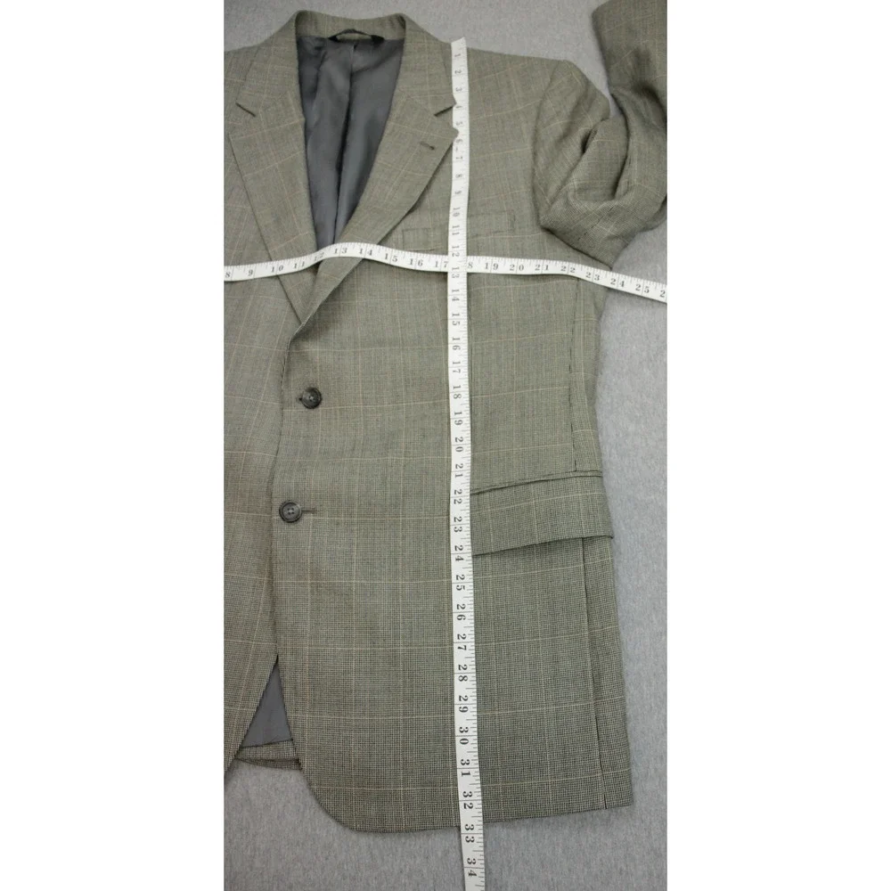 Jos A Bank Blazer Mens Size 46R Brown Windowpane Silk Wool 2 Button Notch Lapel
